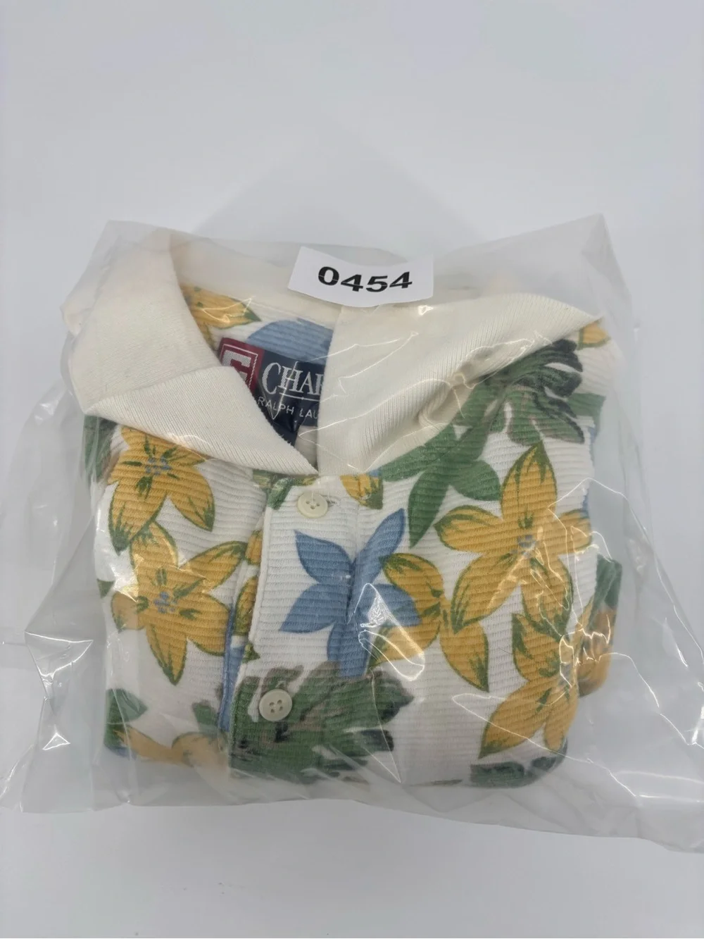 Chaps Ralph Lauren Polo Shirt Mens XL Ribbed Knit Hawaiian Flower Floral Vintage